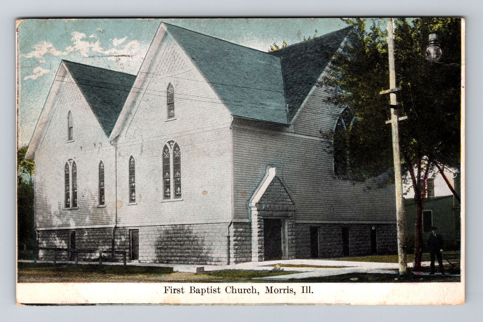 Morris, IL-Illinois, First Baptist Church Antique, Vintage Souvenir Postcard
