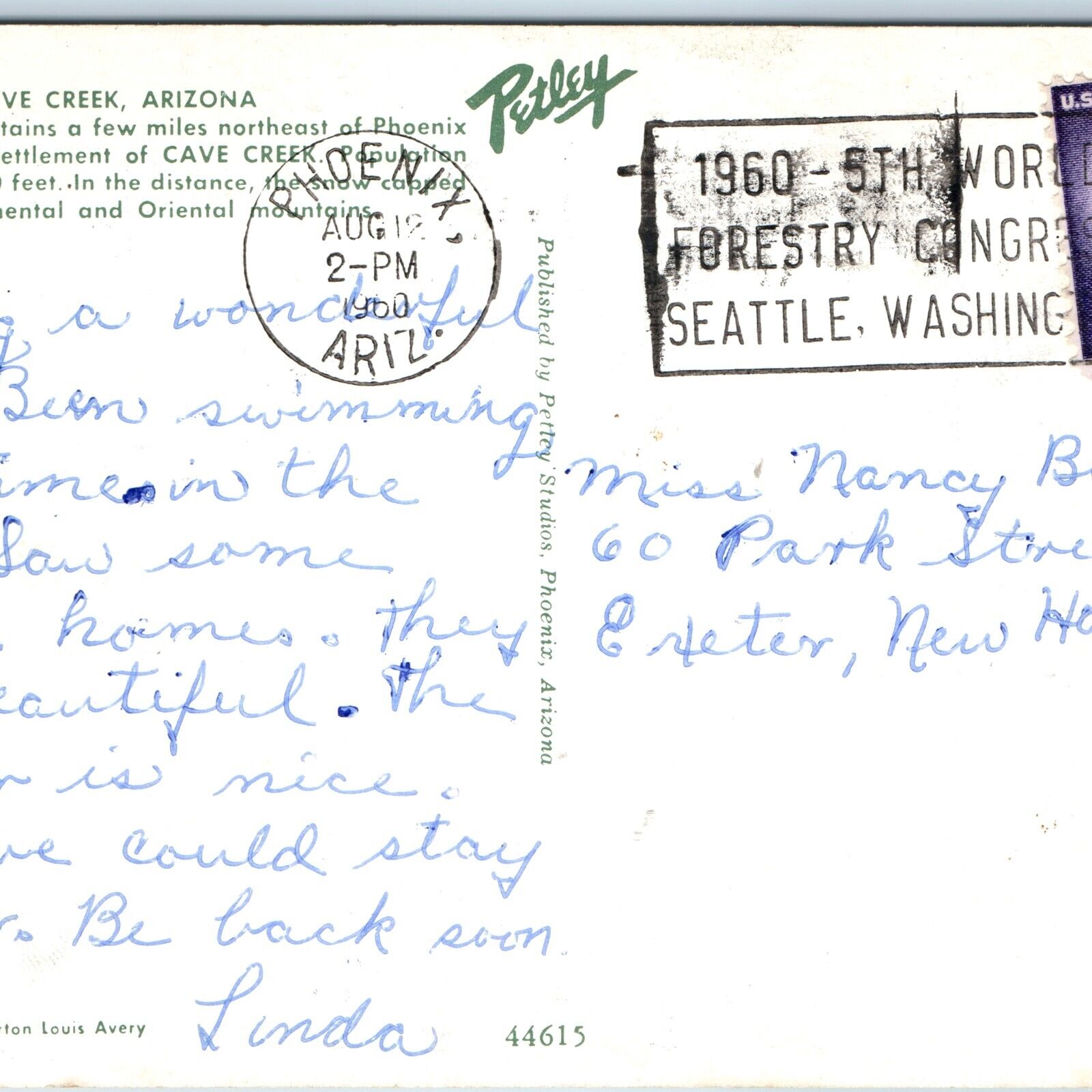 1960 Seattle, Wash. 5th World Foresty Congress Cancel Postal Stamp Cover PC A230