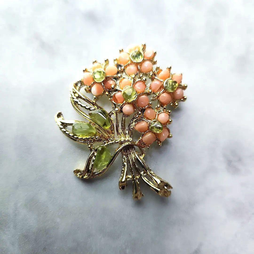 Japanese Gorgeous Bouquet Peridot Coral Brooch 29 Antique Japanese Accessories O