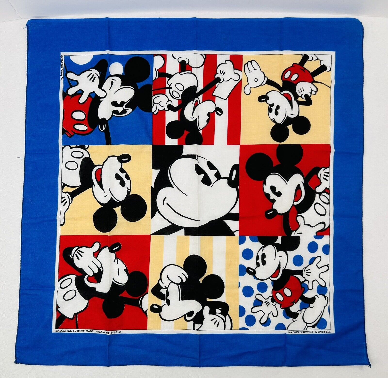Vintage Disney Mickey Mouse Bandana Logo J.A Woronowicz Handkerchief Scarf Mask 
