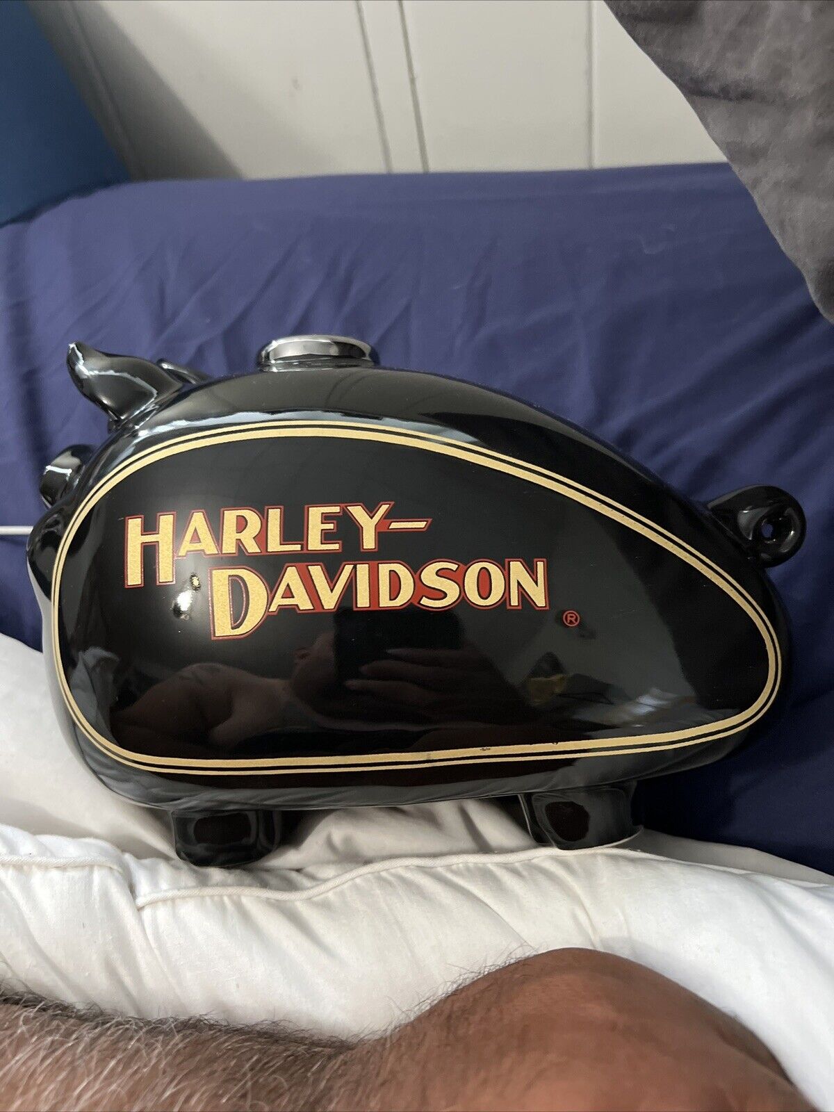 Harley Davidson Large HOG Piggy Bank Gas Tank Chrome Cap Gold Logo 2002