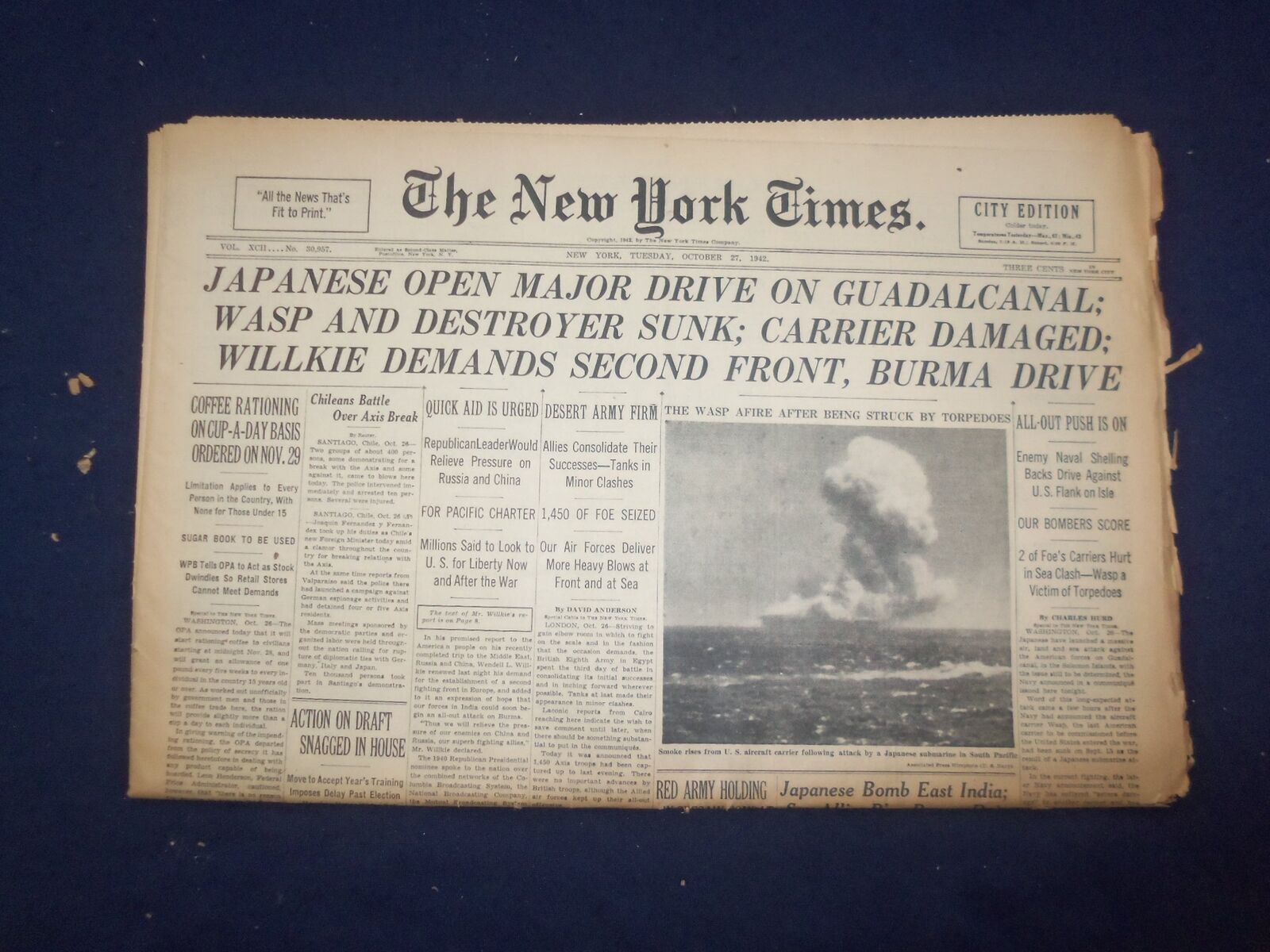 1942 OCT 27 NEW YORK TIMES - JAPANESE OPEN MAJOR DRIVE ON GUADALCANAL - NP 6510