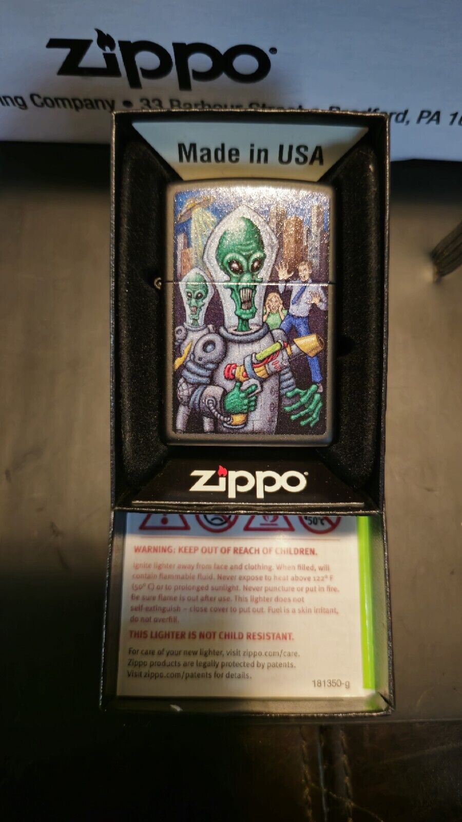 Zippo Alien Attack Design Black Matte Lighter Killer And Peaceful Alien Attack