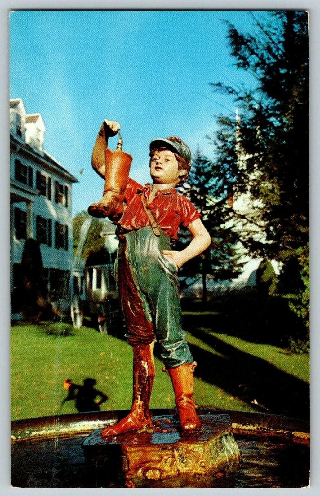Postcard  Wallingford Inn Boy with his Leaking Boot Fountain Wallingford Vermont