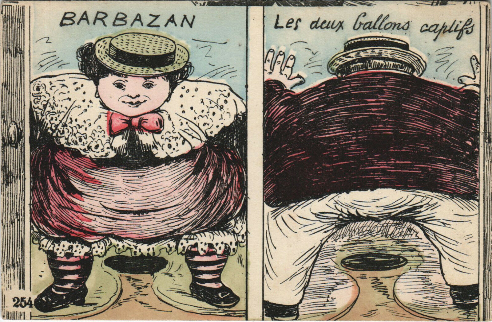 PC HUMOR, BARBAZAN, LES DEUX GALLONS CAPLIFS, Vintage Postcard (b40632)