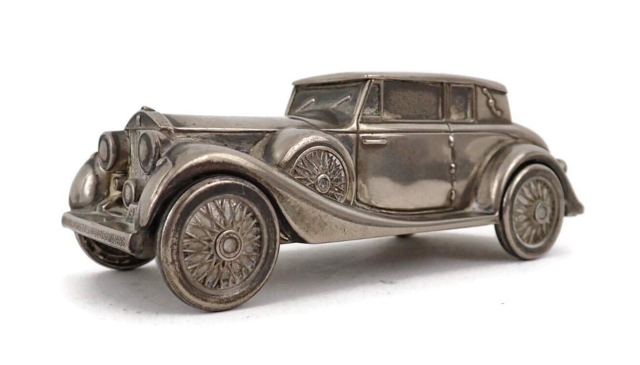Vintage Silverplate 1937 Rolls Royce Luxury Car Toy Bank Dealership Promotional