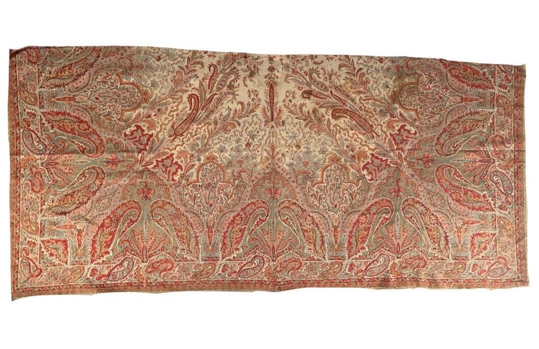 Beautiful 19th C French Wool Woven Challis Paisley Fabric 1658