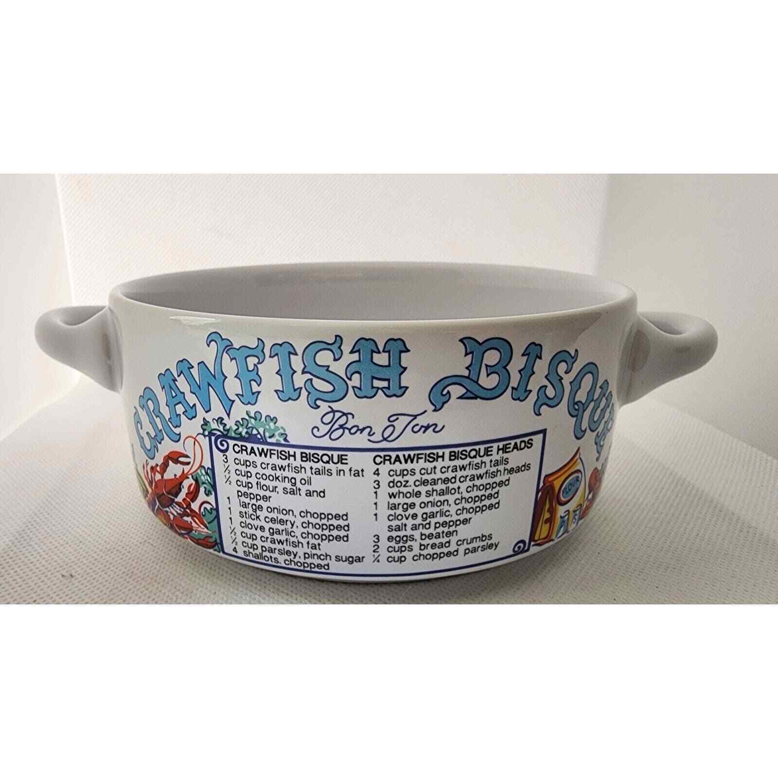 SOUP BOWL-LJUNGBERG COLLECTION-NEW ORLEANS CRAWFISH BISQUE-RECIPE & DIRECTIONS