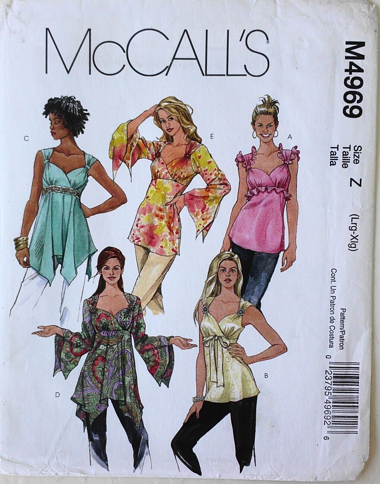 McCalls 4969 Misses/Miss Petite Top 2 Lengths Sewing Pattern Sz 16-22 L-XL