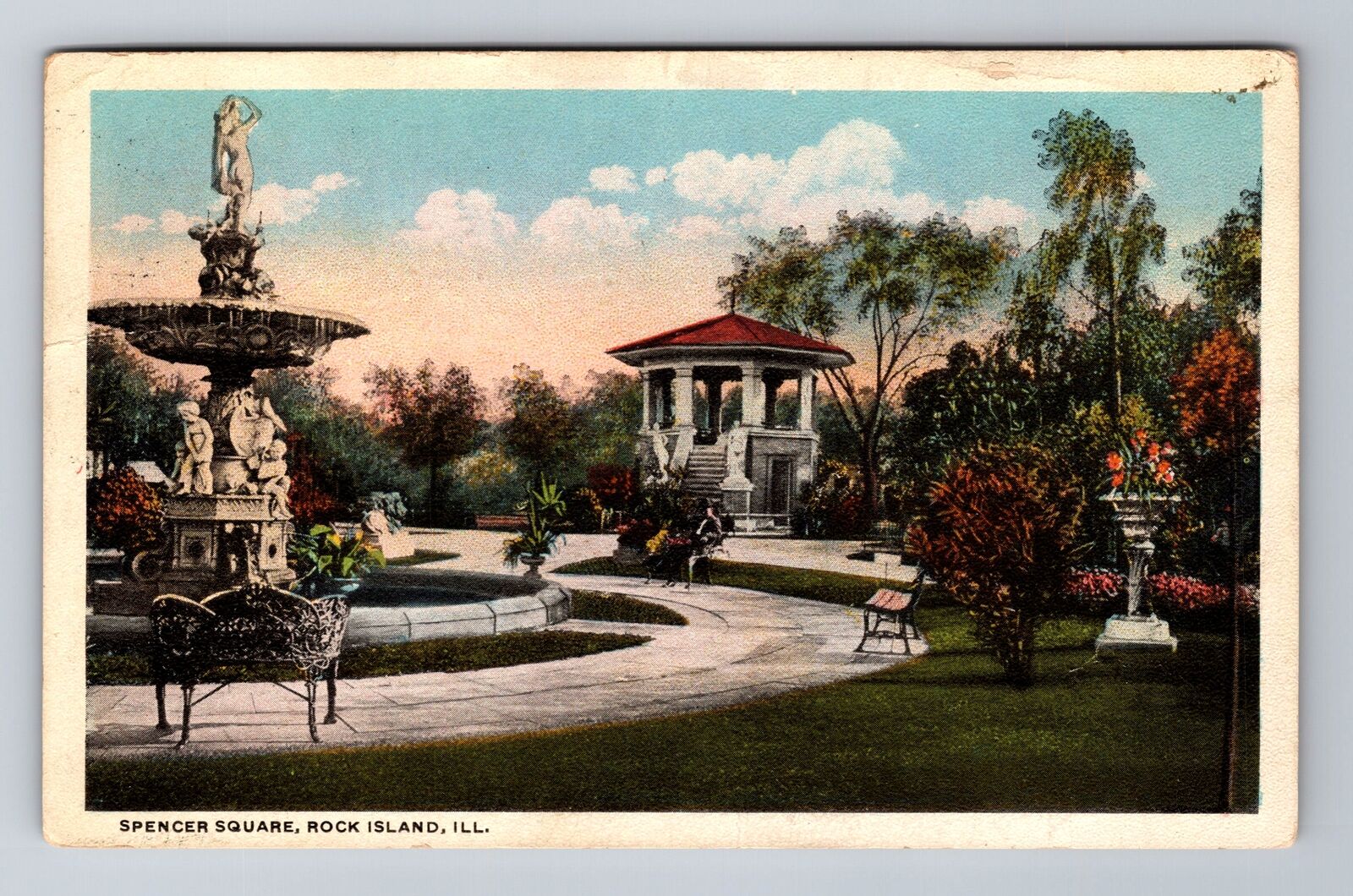 Rock Island IL- Illinois, Spencer Square, Antique, Vintage c1920 Postcard
