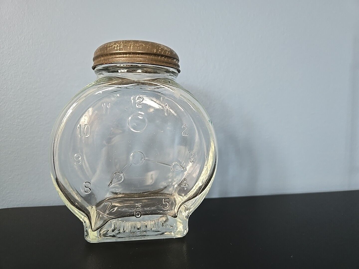 Vintage Early Underwood Nash's Mustard Clock Faced Glass Jar with Lid