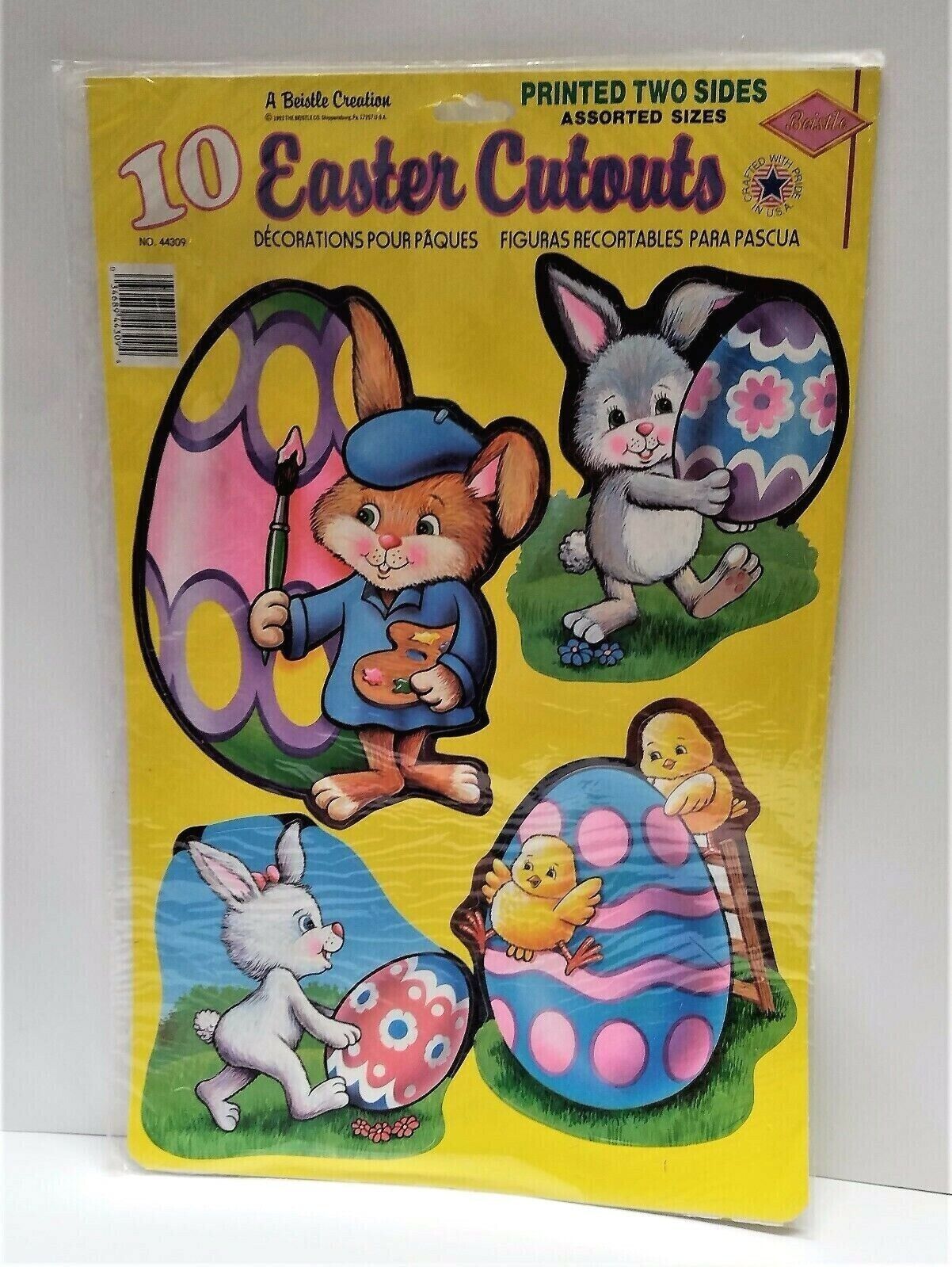 10 Vintage Easter Cutouts Wall Decorations 1993 Retro Bunny Rabbit Yellow Chicks