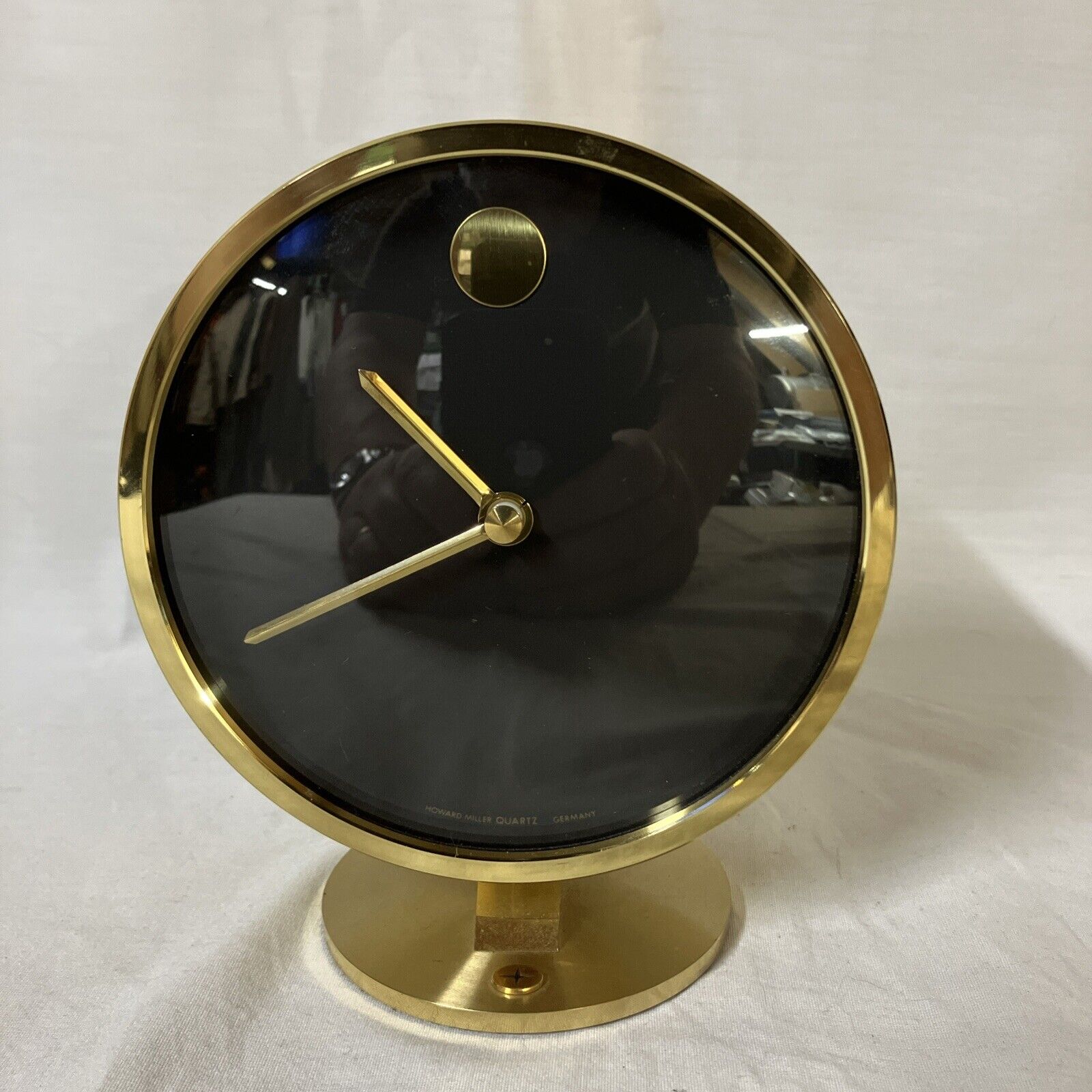 Vtg MCM Howard Miller Clock Movado Museum Style Tested Works Brass Germany Made