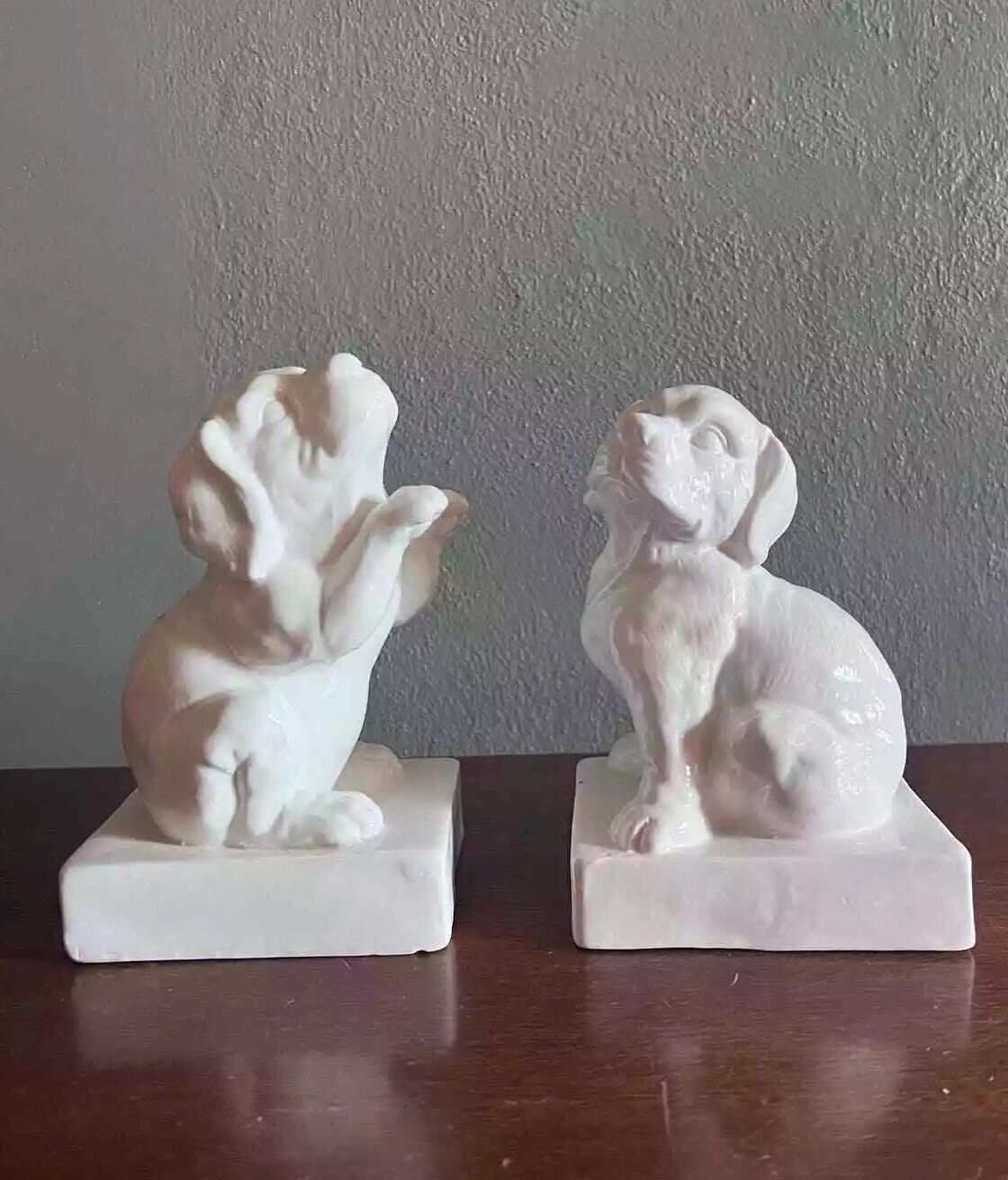 Vintage Pair of White Ceramic Dog Bookends