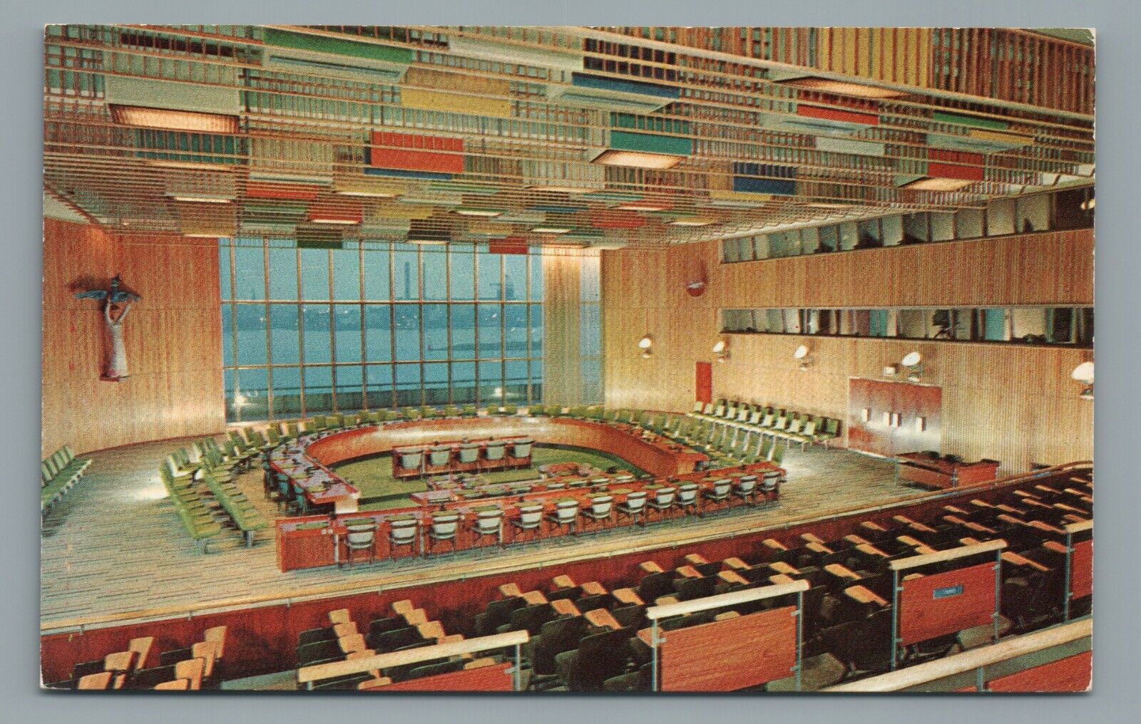 Interior View United Nations Trusteeship Council Chamber Seats Postcard Unused