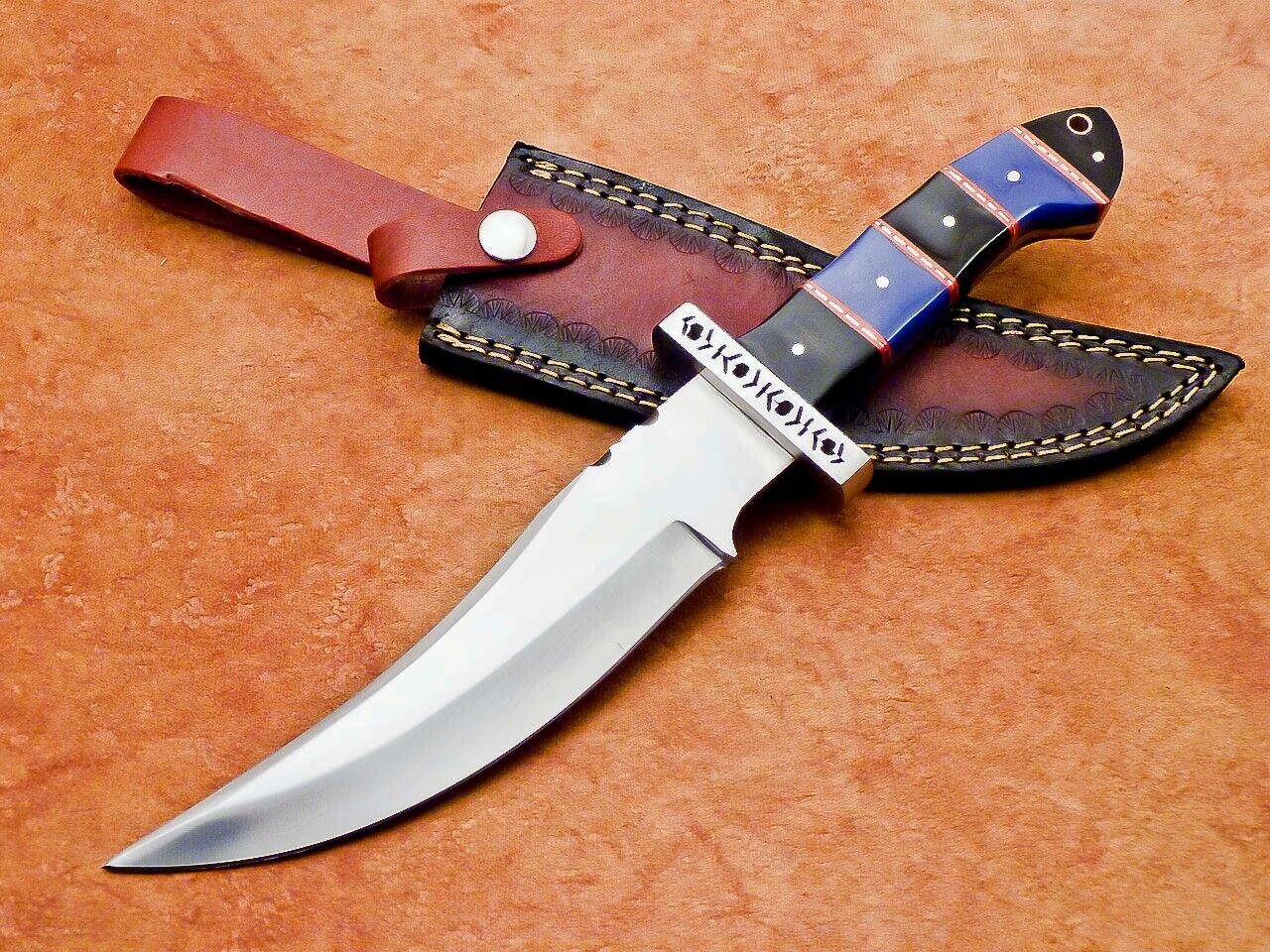 UNIQUE CUSTOM HAND FORGED D2 STEEL BLADE BOWIE HUNTING KNIFE, CAMEL BONE, 8330