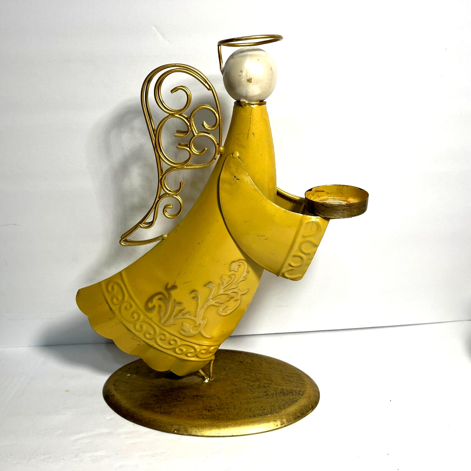 Gold Metal Angel Votive Tealight Candle Holder Figurine Vintage Christmas