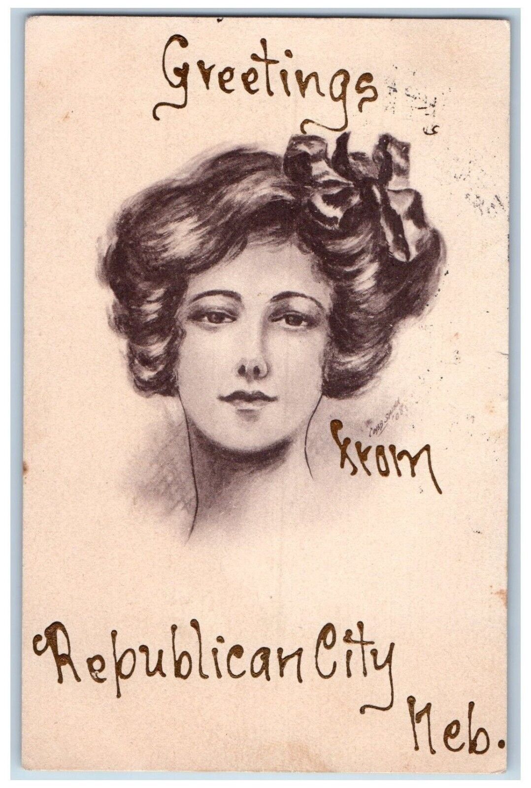 Republican City Nebraska NE Postcard Greetings From Pretty Woman 1910 Antique