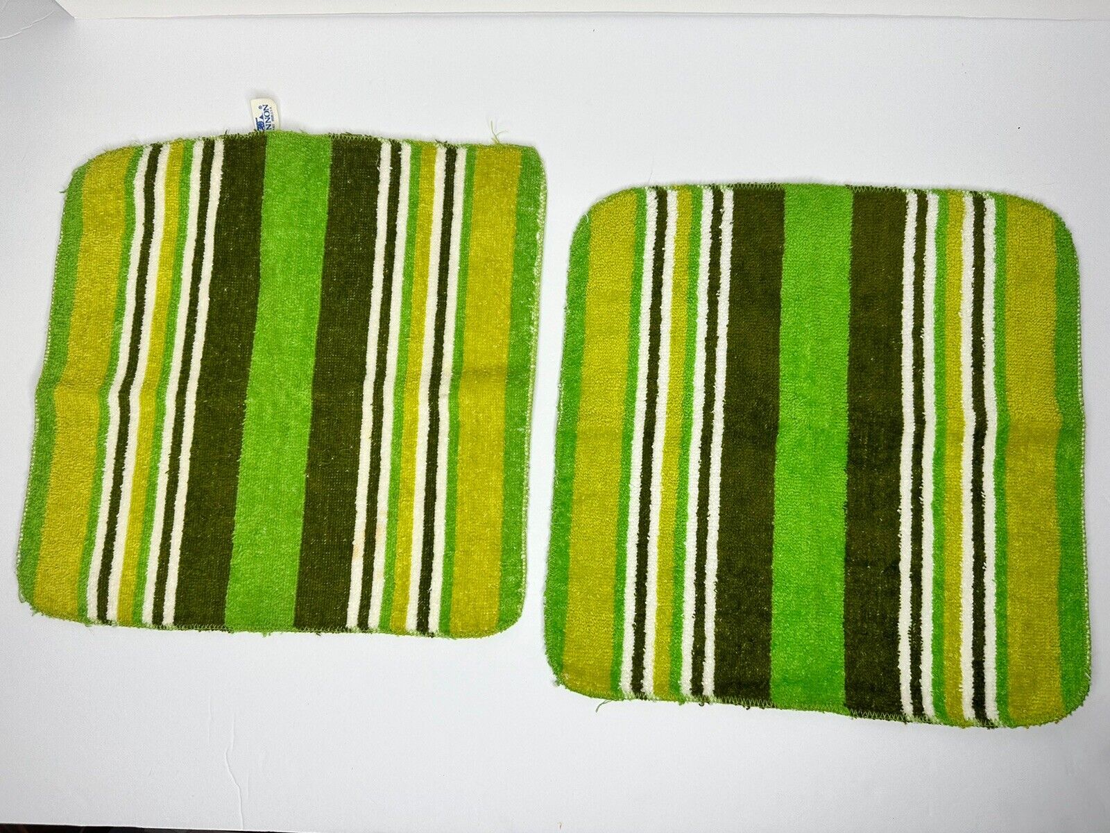 Vintage Cannon Set Of 2 Wash Cloth Avocado Green & Yellow Stripes
