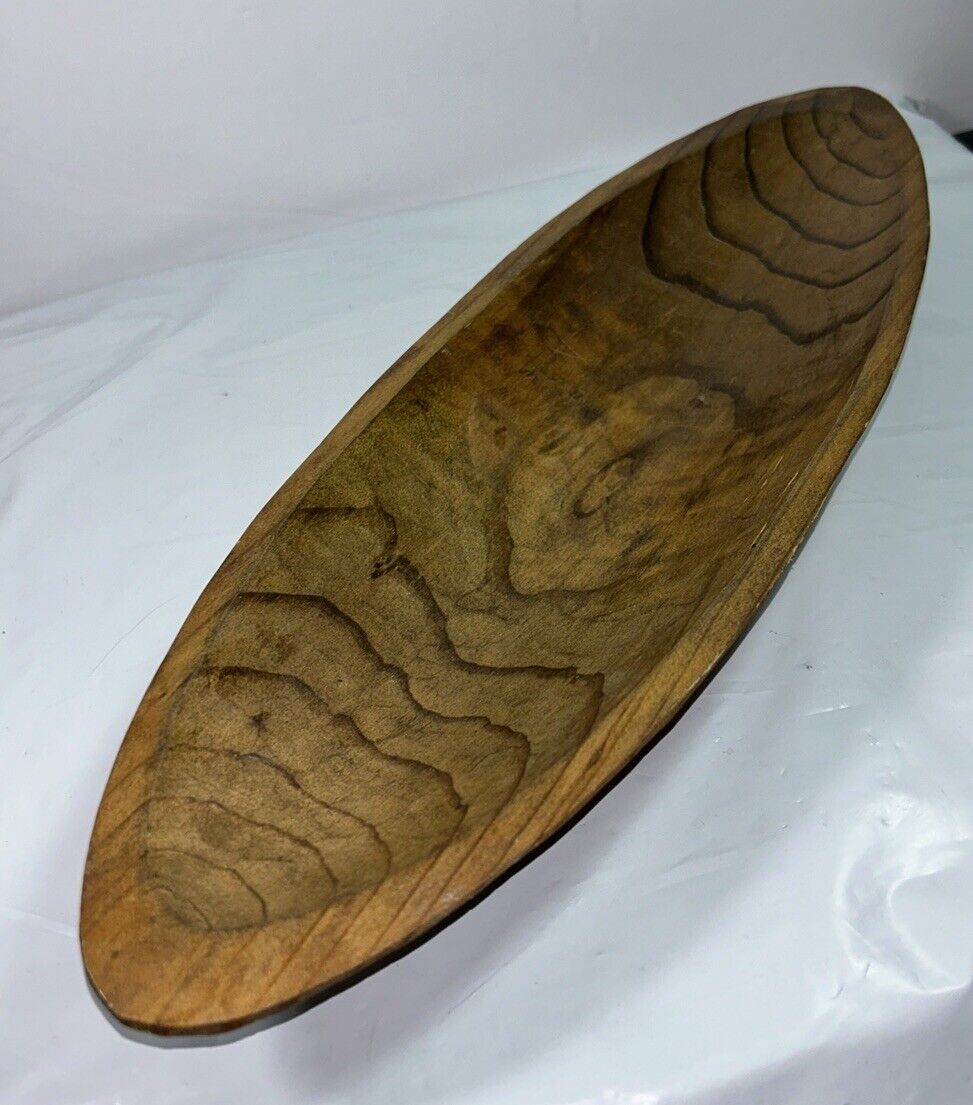 Vintage Mid Century Elongated Handcrafted Wooden Bowl Candy Dish