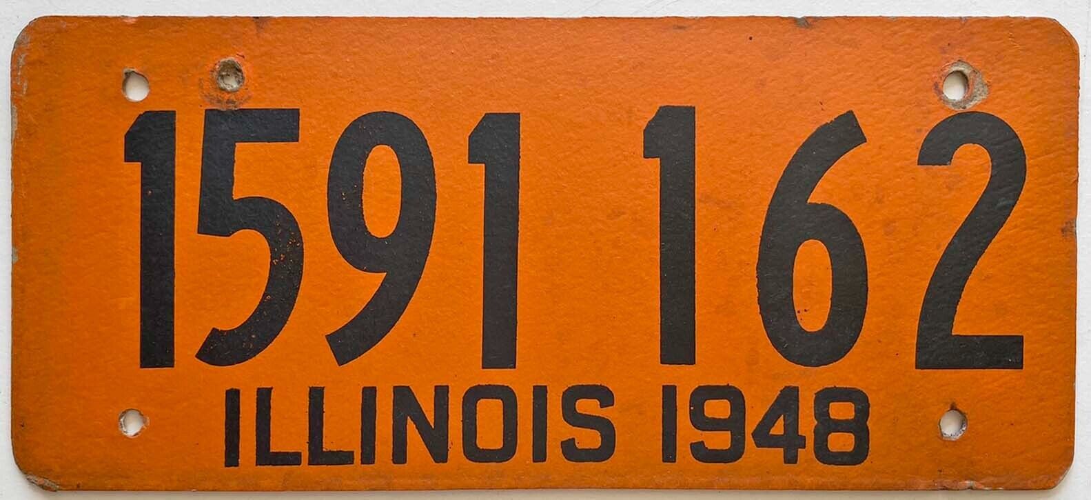 Colorful Orange Illinois 1948 Fiberboard License Plate 1591 162