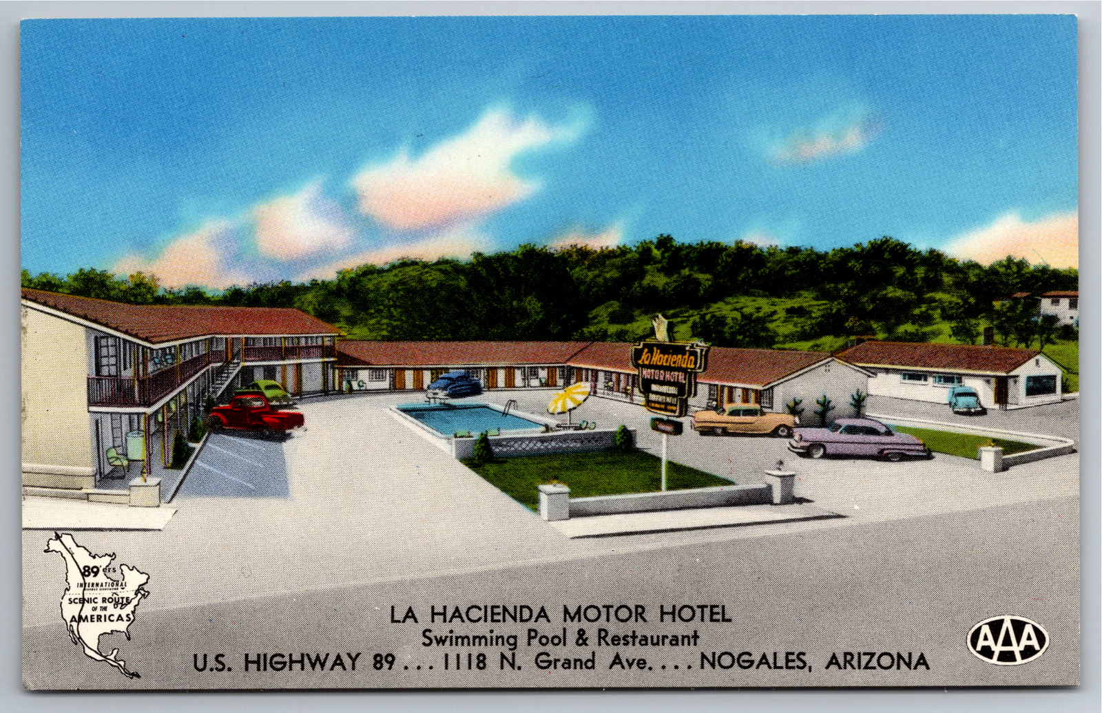 Postcard Nogales AZ La Hacienda Motor Hotel Santa Cruz County c. 1950s US Hwy 89