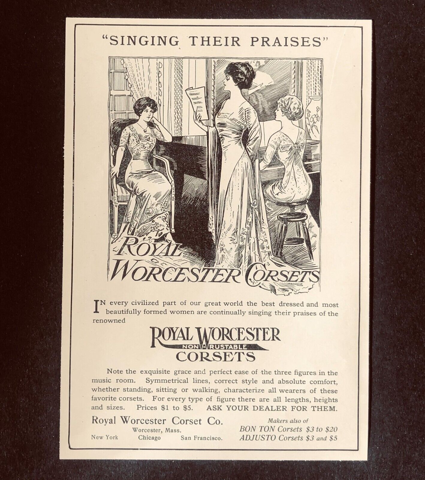 1912 Royal Worcester Corsets Advertisement Women Fashion Music Antique Print AD
