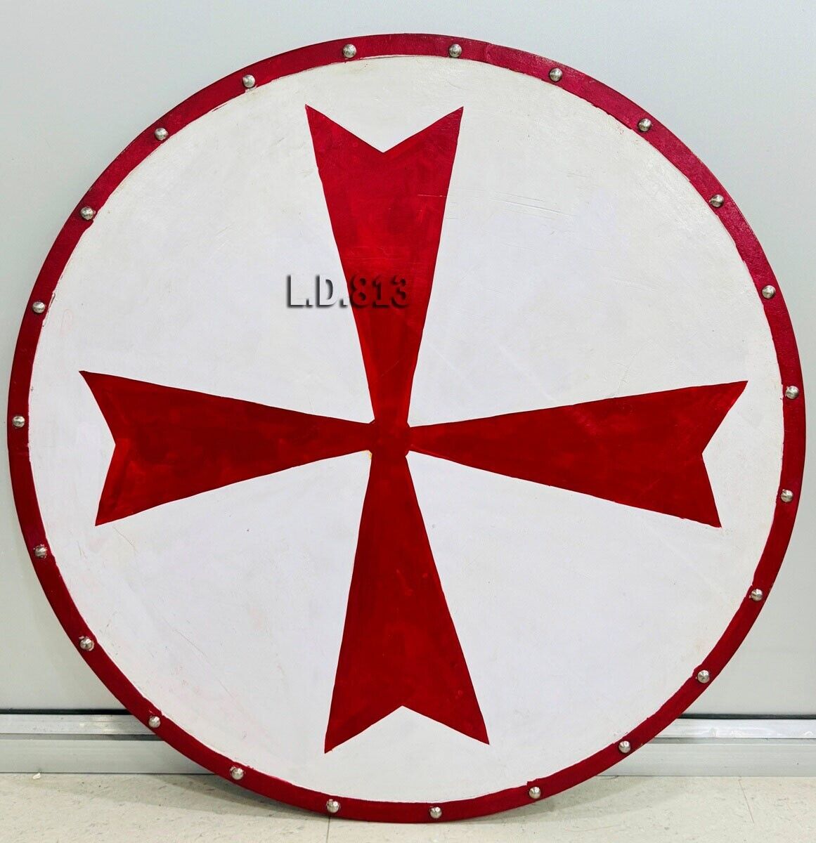 Medieval Large Viking Norman Round Shield with Red Cross design Wooden Shield