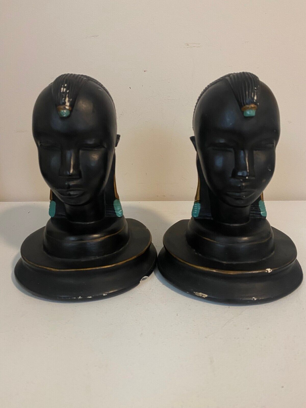 ABCO Alexander Backer Co. NY Female molded plaster African Bust Bookends