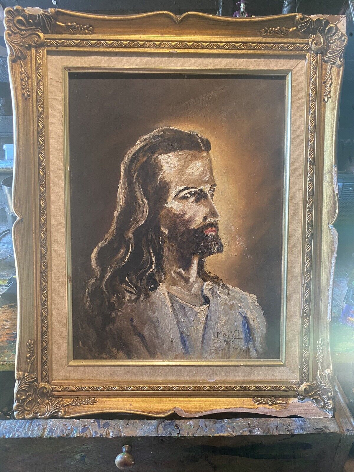 Oil Painting Wooden Canvas Jesus French Artist 1883-1962