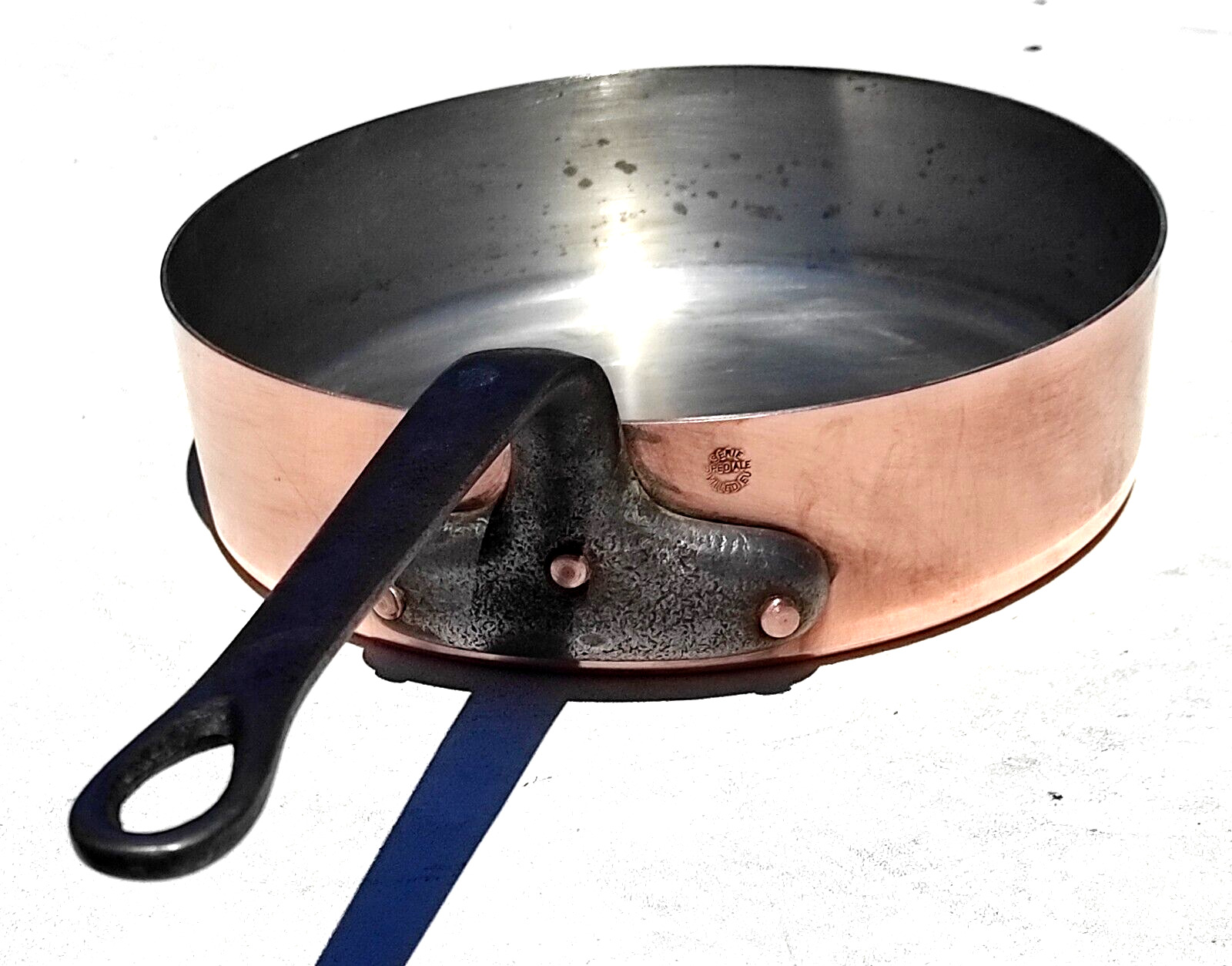Vintage 9.6inch French Copper Saute Pan Special Villedieu Tin Lining 1.5mm 4lbs