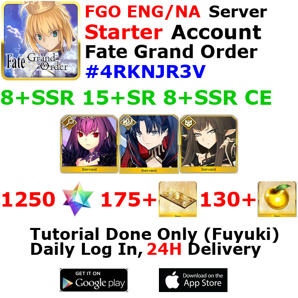[ENG/NA][INST] FGO / Fate Grand Order Starter Account 8+SSR 170+Tix 1290+SQ #4RK