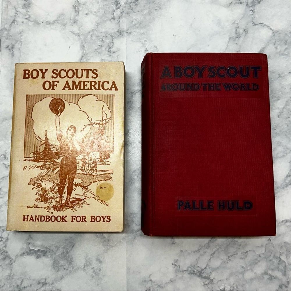 Lot 2 vintage Boy Scouts of America books handbook & around the world 1929
