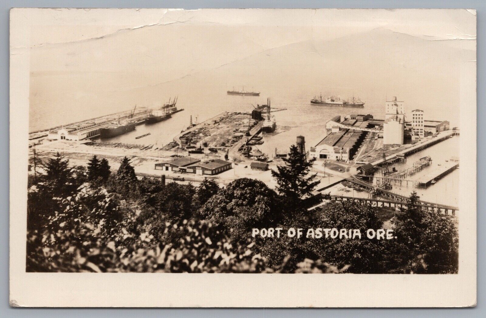 Port Of Astoria Oregon Ships Docks 1937 RPPC Real Photo Postcard