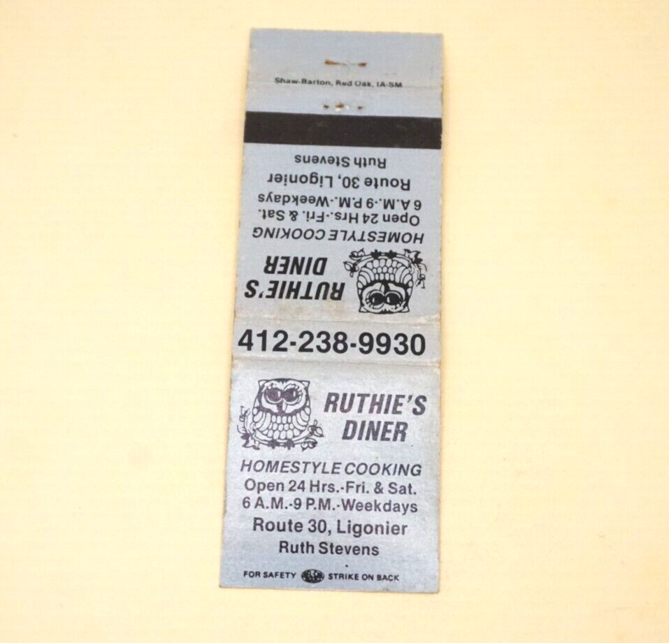 Matchbook Ruthie\'s Diner Homestyle Cooking Ligonier PA