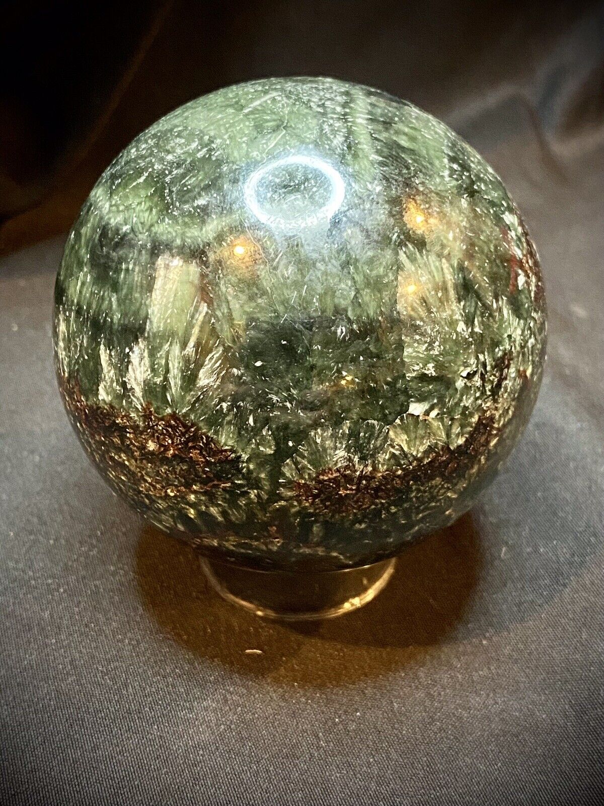 Breathtaking Rare Large Seraphinite Sphere With Stand 437 Grams