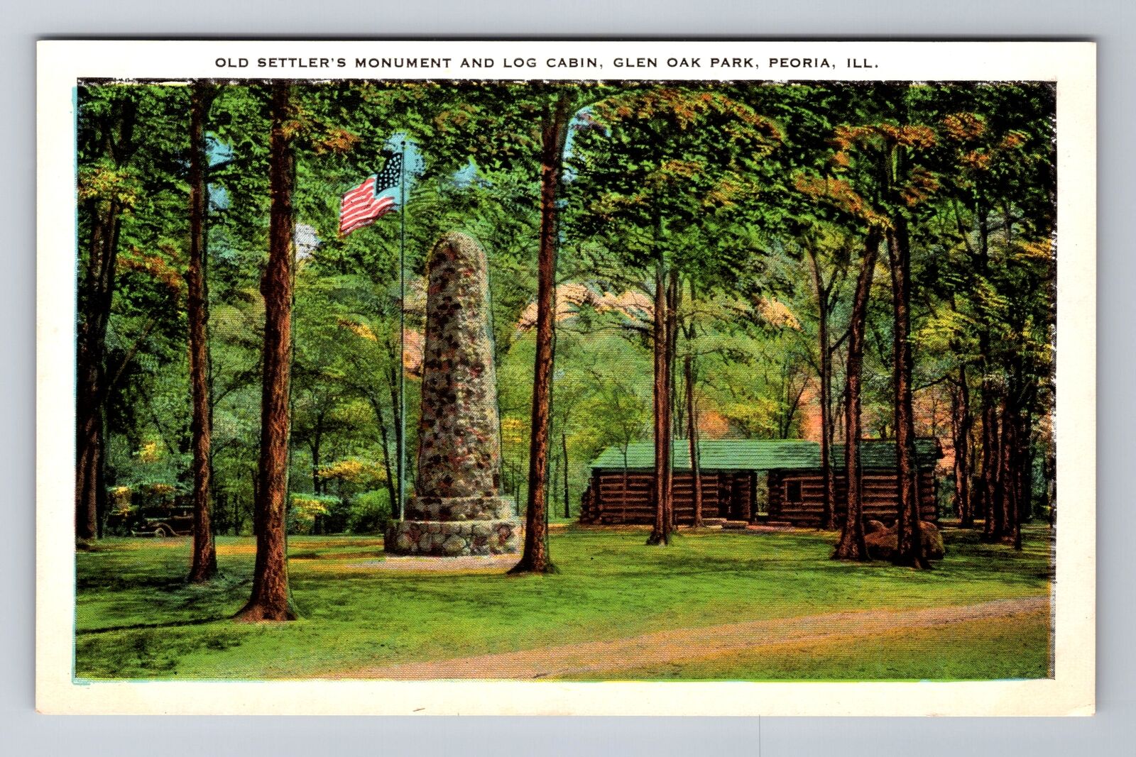 Peoria IL-Illinois, Glen Oak Park, Old Settler\'s Monument, Vintage Postcard