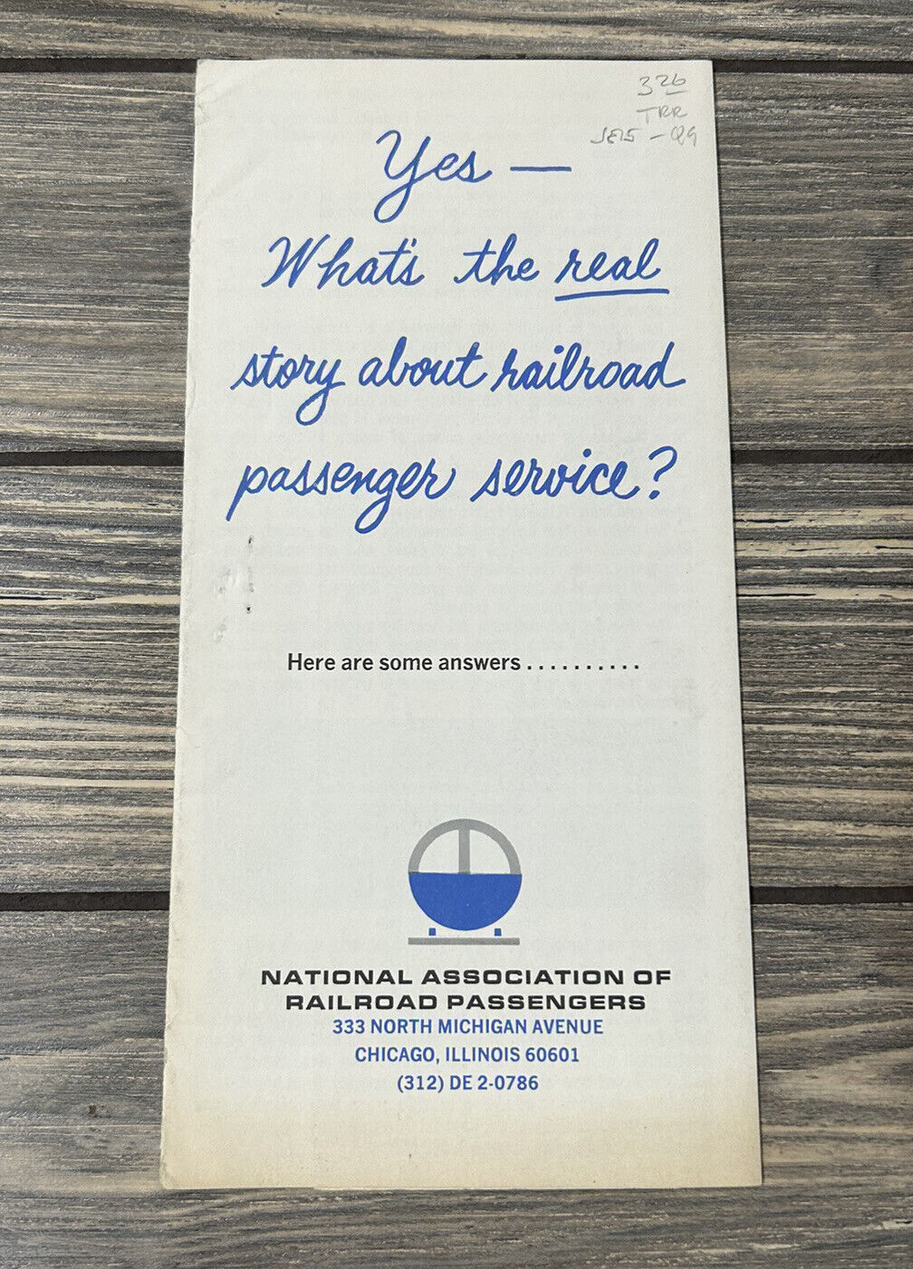 Vintage National Association of Railroad Passengers Yes Whats The Real Pamphlet