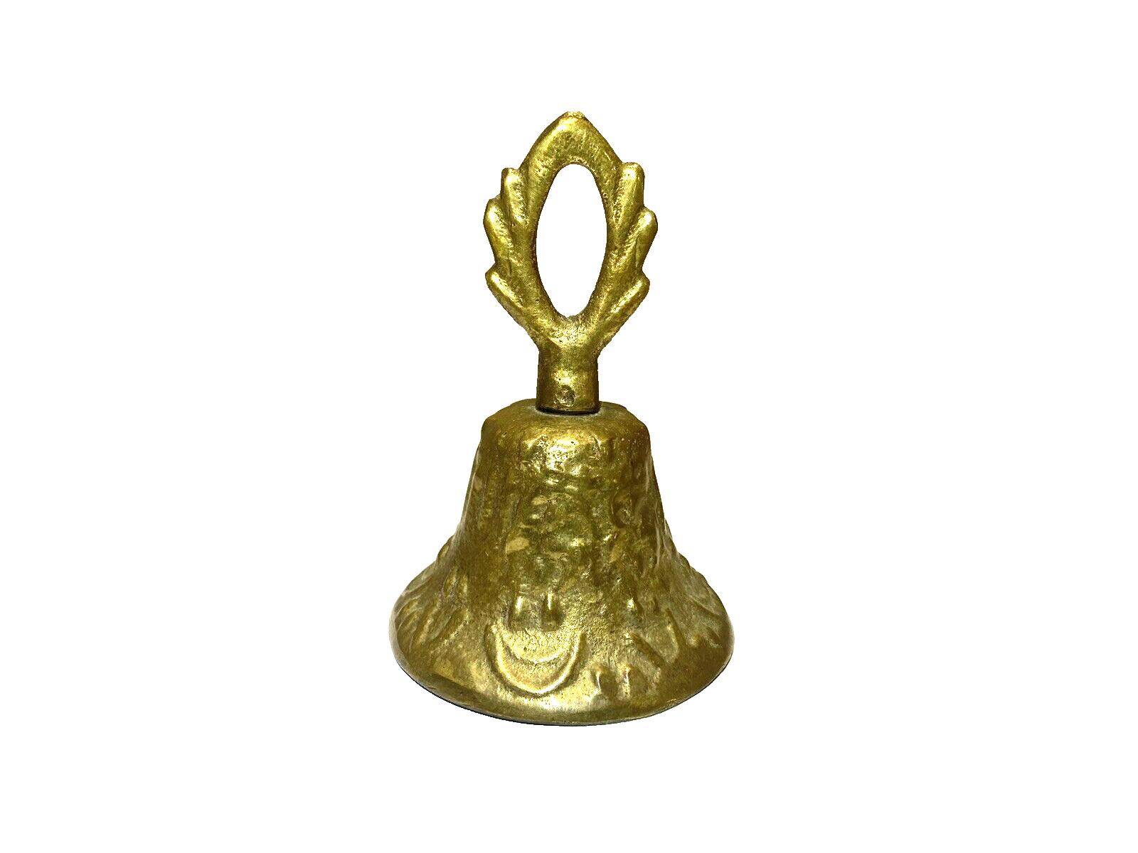 Vintage Cast Brass Bell Antler Handle Prayer 4 inch