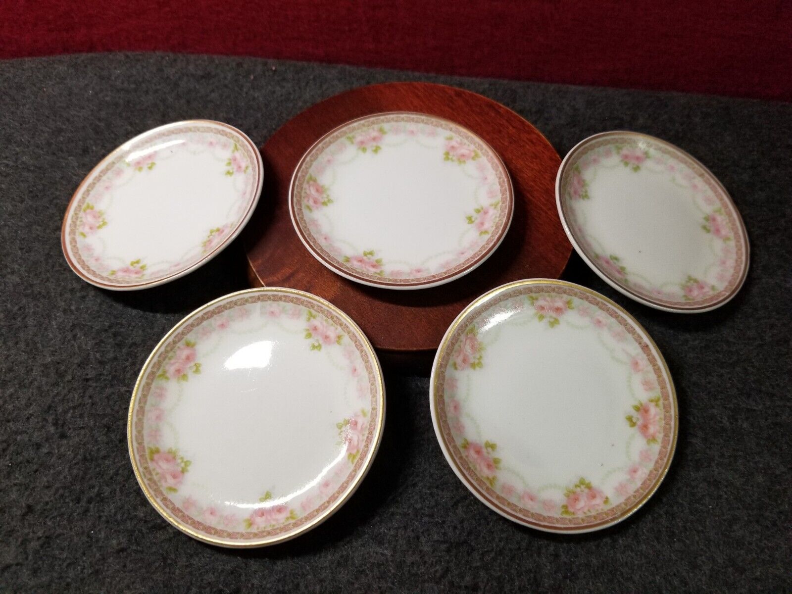 x5 Vintage 3in Butter Pats Pink Floral & Gold No Chips