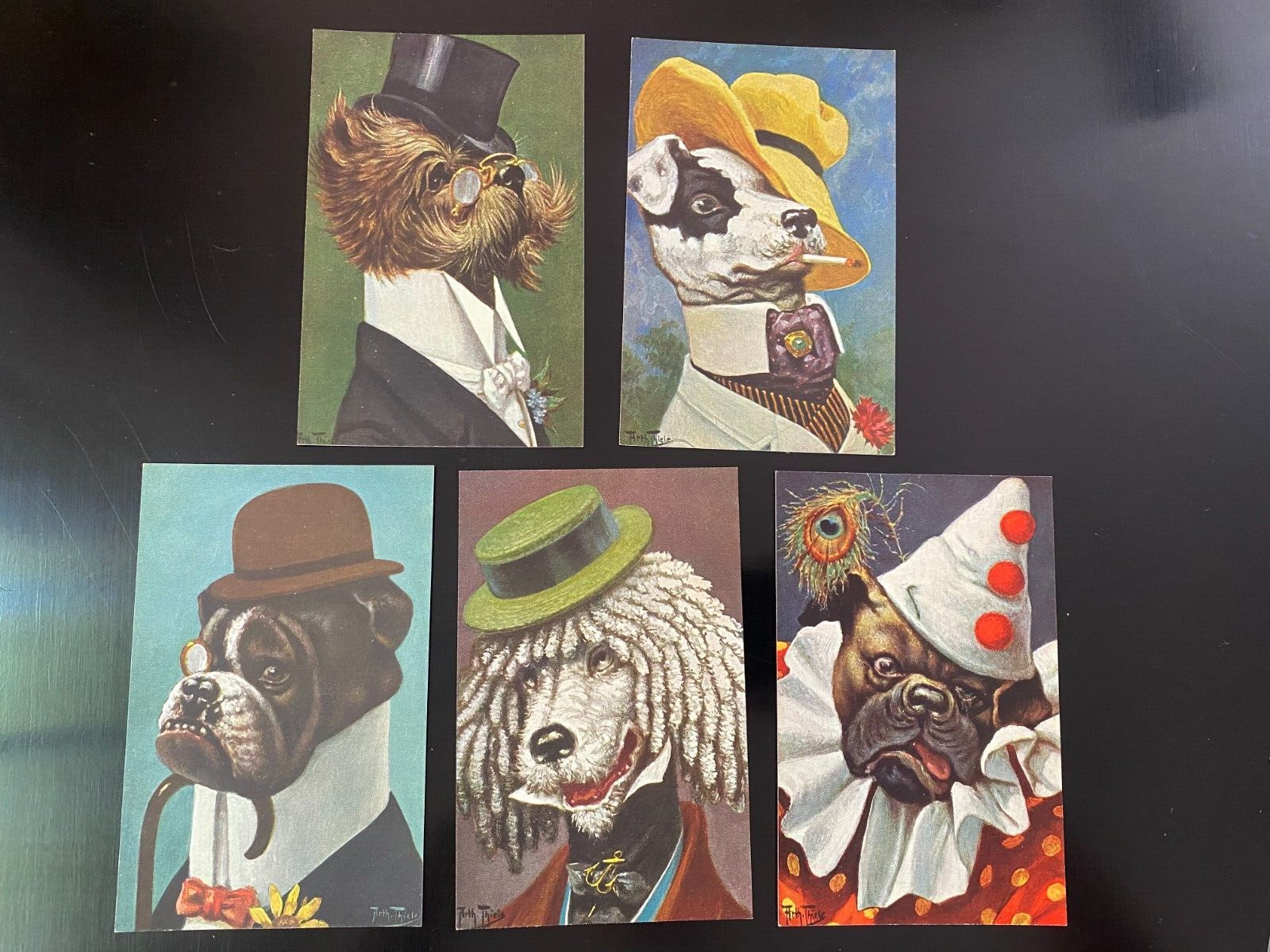 Set of 5 Postcards, Arthur Thiele, G-A Novelty 806, Anthropomorphic Dressed Dogs