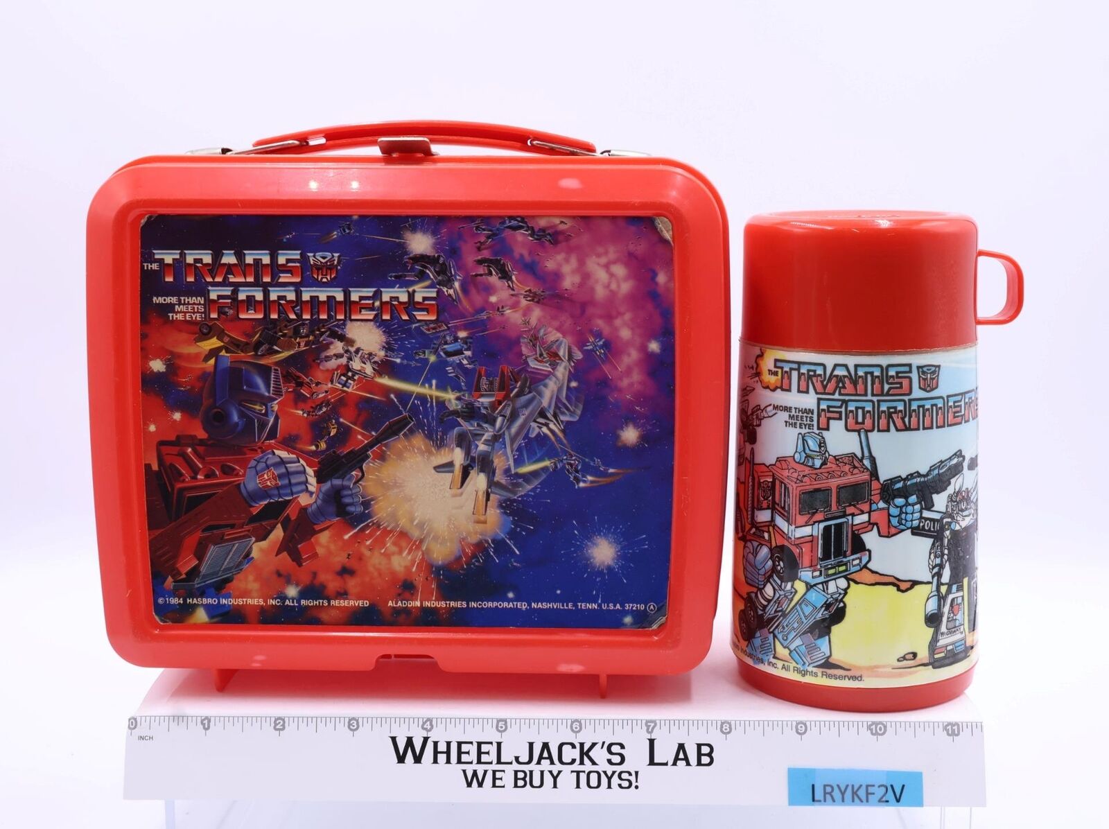 Transformers Plastic Lunch Box W/ Thermos Mug 1984 Hasbro Aladdin Vintage