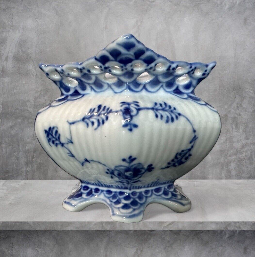 ROYAL COPENHAGEN - 1/1229 - Blue Fluted Full Lace Porcelain Sugar Bowl