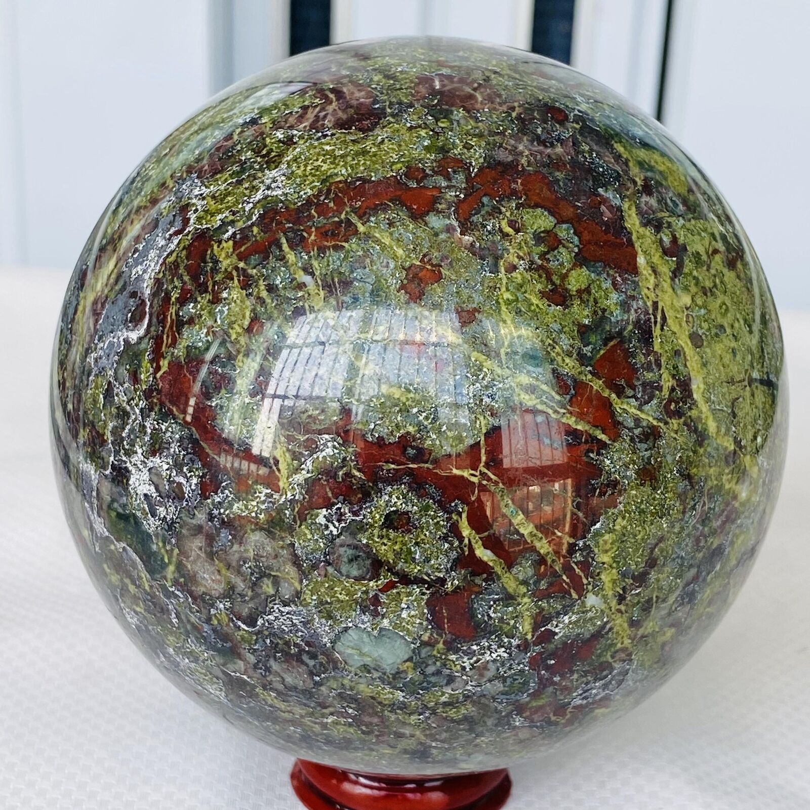 Natural dragon blood stone quartz sphere crystal ball reiki healing 1840G