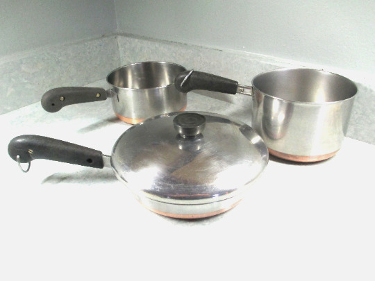VTG Paul Revere copper bottom cookware,3 piece set,mid century collectible, used