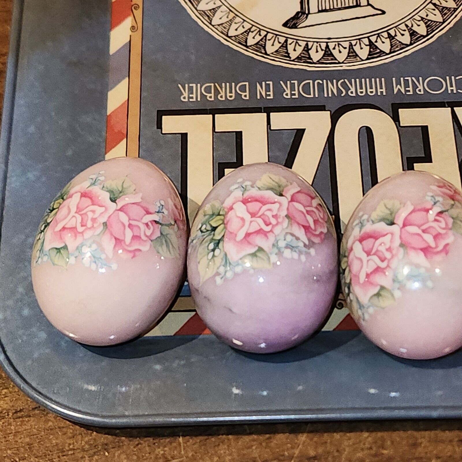 Lot of 3 Vintage Marble Eggs, pinks & purples