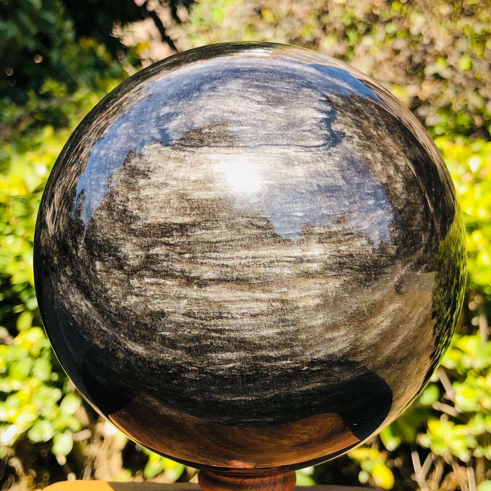 5LB Natural Silver Black Obsidian Sphere Quartz Crystal Ball Healing
