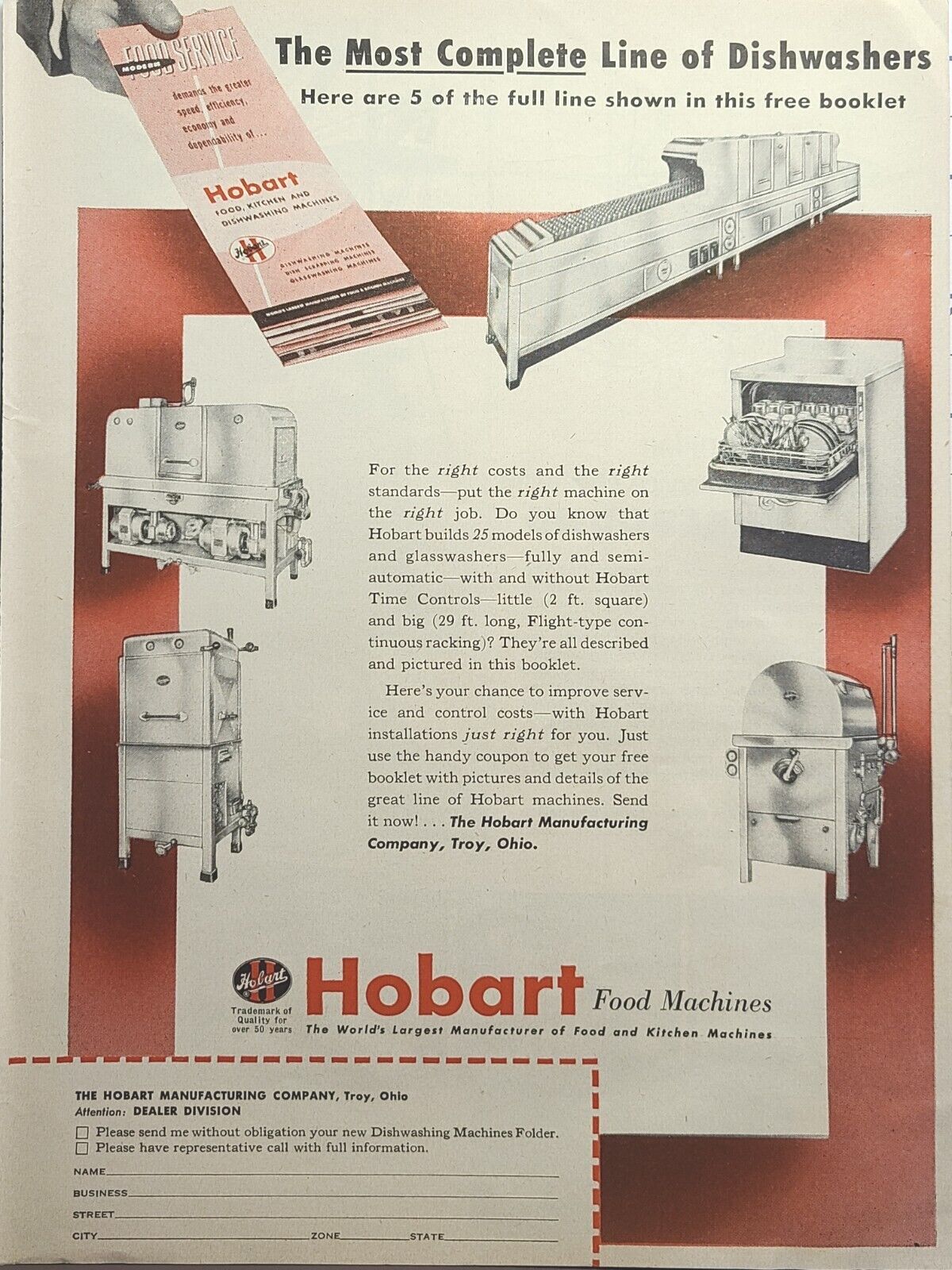 Hobart Food Machine Commercial Kitchen Institution Troy OH Vintage Print Ad 1953