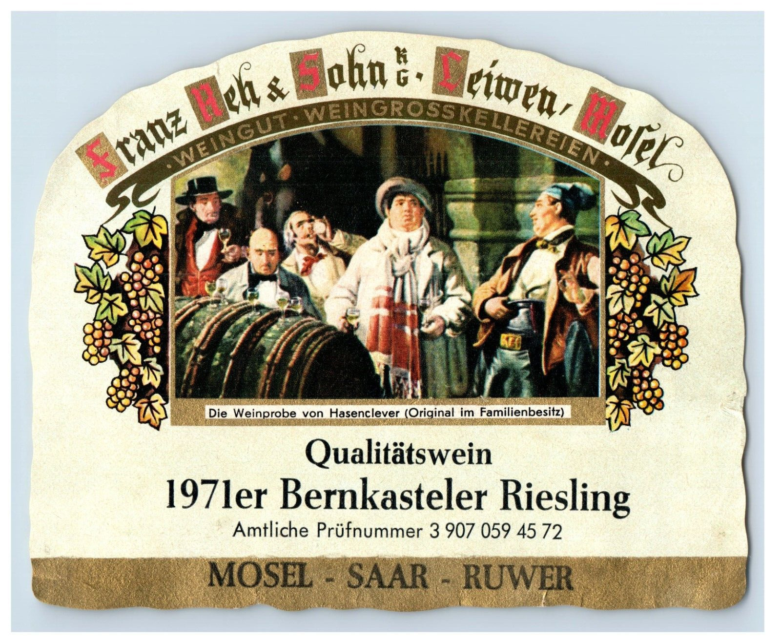 Vintage Franz Heh Jojm Leiwen Mosel Bernkasteler Riesling German Wine Label S79E