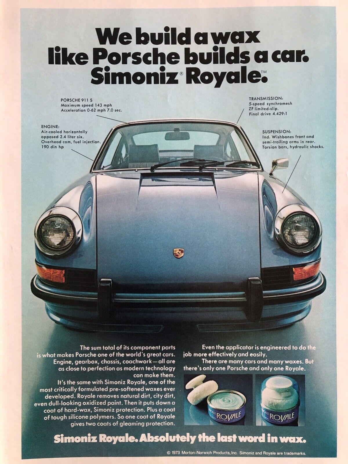 Vintage 1973 Porsche 911 Simoniz wax original color ad